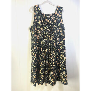 Lands End Fit Flare Faux Wrap Sleeveless Floral Dress Pockets Stretch Size 2X